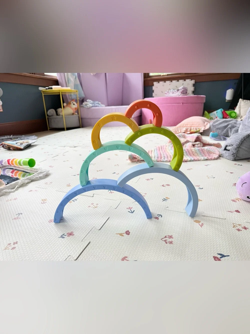 Colorful Silicone Stacking Rainbow & Sensory Blocks Toy Set - Multicolor